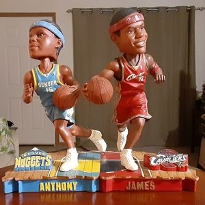 LeBRON JAMES with CARMELO ANTHONY  bobble heads.